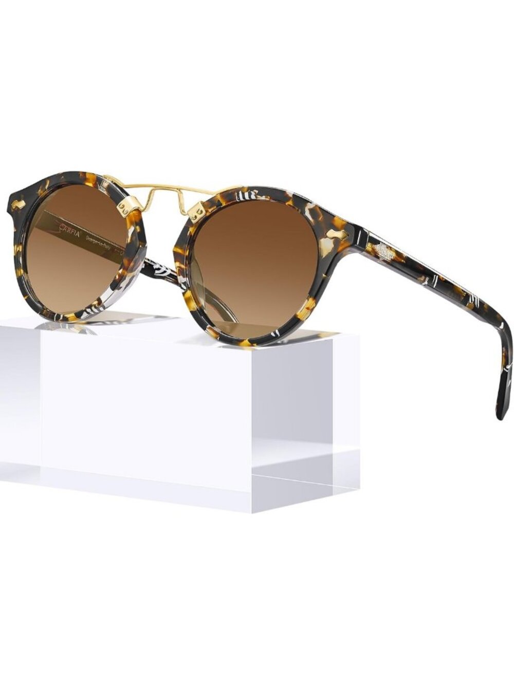 Chic Small Face Double Bridge Polarized Round Sunglasses for Women - UV
